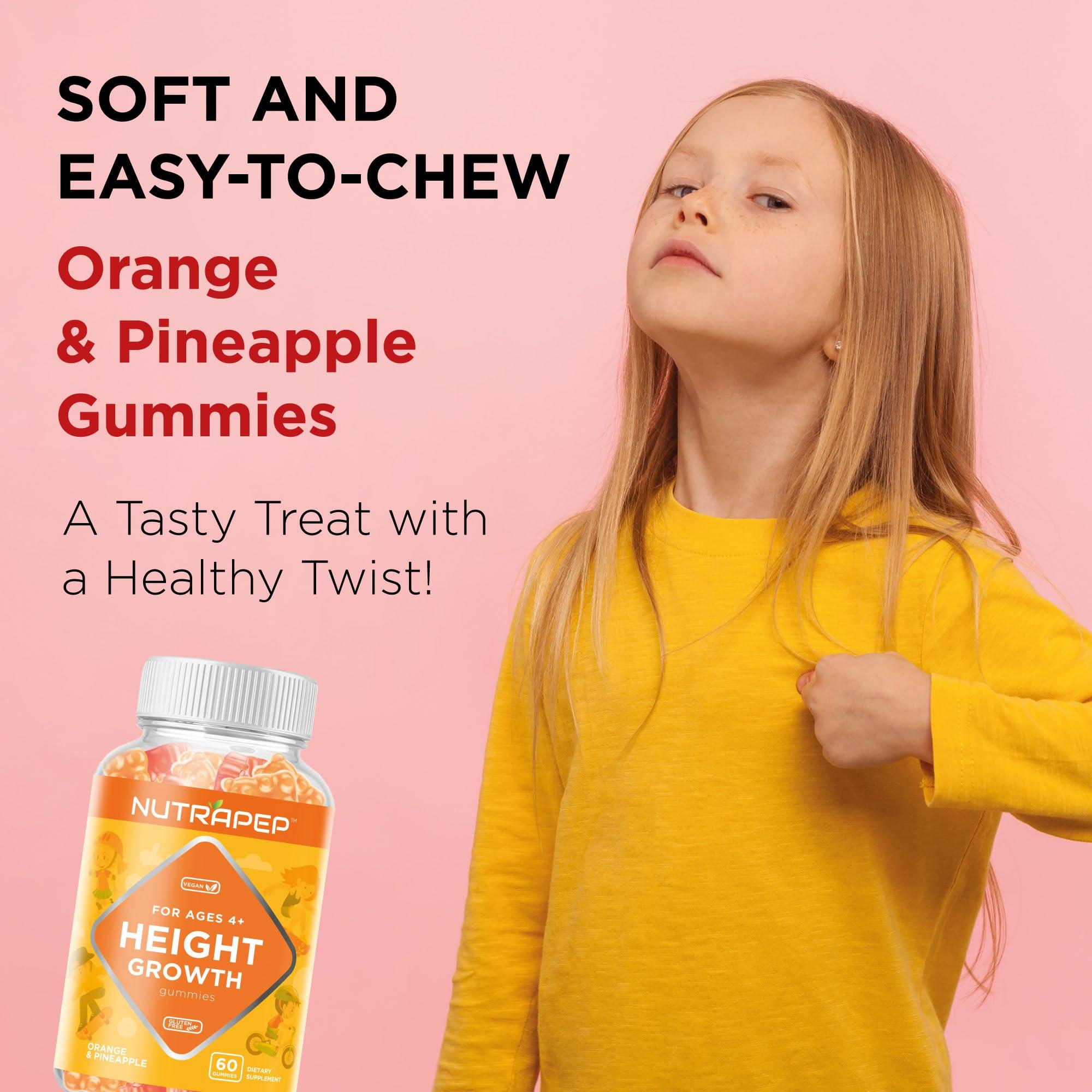 NutraPep Teens Height Growth Supplement Gummies - Kids Grow Taller Natural Height Increaser Multivitamin - with Calcium Vitamin D3 K2 Zinc L-Arginine L-Glutamine L-Ornithine for Boys Girls