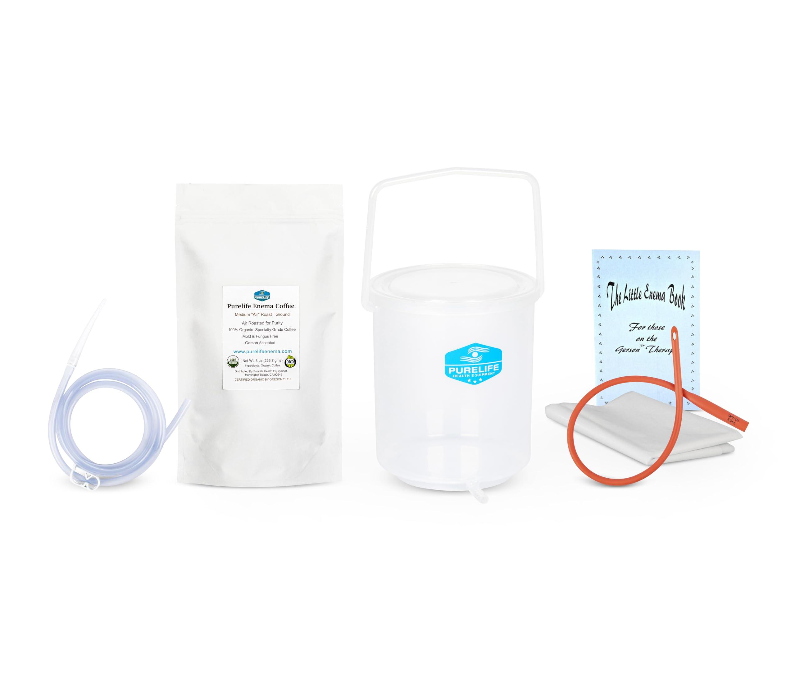 Purelife Enema Purelife \"Let\'s Get Started\" Coffee Enema Kit - 2 Qt Enema Bucket -- A USA Company - Best Plastic Enema Bucket Kit for Gerson Therapy - 1/2 Lb Organic Enema Coffee