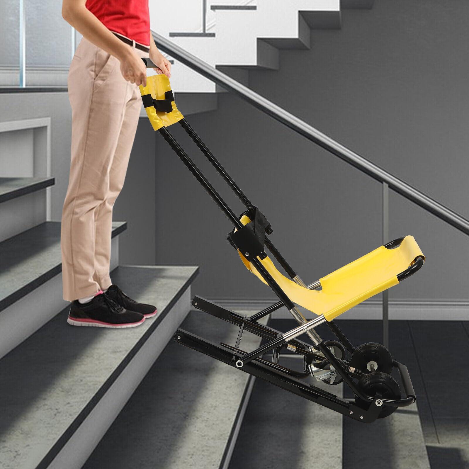YINZINR Portable Folding Stair Chair, Lift Climbing Stair Chair for Ambulance Firefighter Evacuation Use, w/Adjustable Headrest & Safety Belts, 350 Lbs Capacity