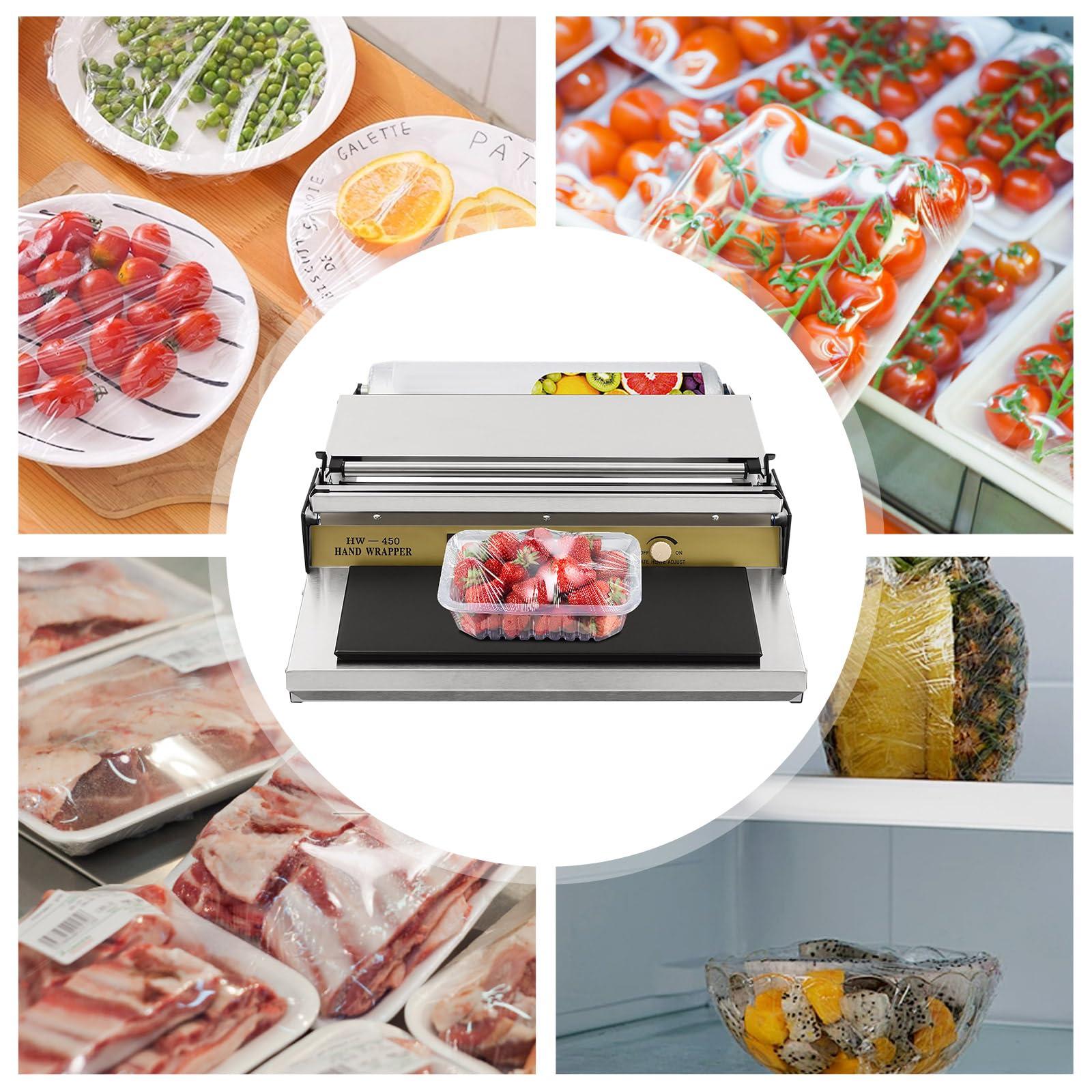 VPABES VPABES 18 Inch/45CM Hand Wrapping Machine Film Wrapper for Food Packaging, Large Tray Cling Film Wrapper Dispenser with 5-Level Adjustable Heat, Cutter and Heating Plate Individual On/Off Control