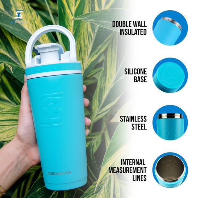 Ice Shaker Ice Shaker Insulated Stainless Steel Shaker Bottle | 26oz, Caribbean | Cold for 30+ Hours | Insulated Cup with Twist-on Agitator | Odor-Free Bottle for Protein Shakes, Water, Smoothies, Cocktails