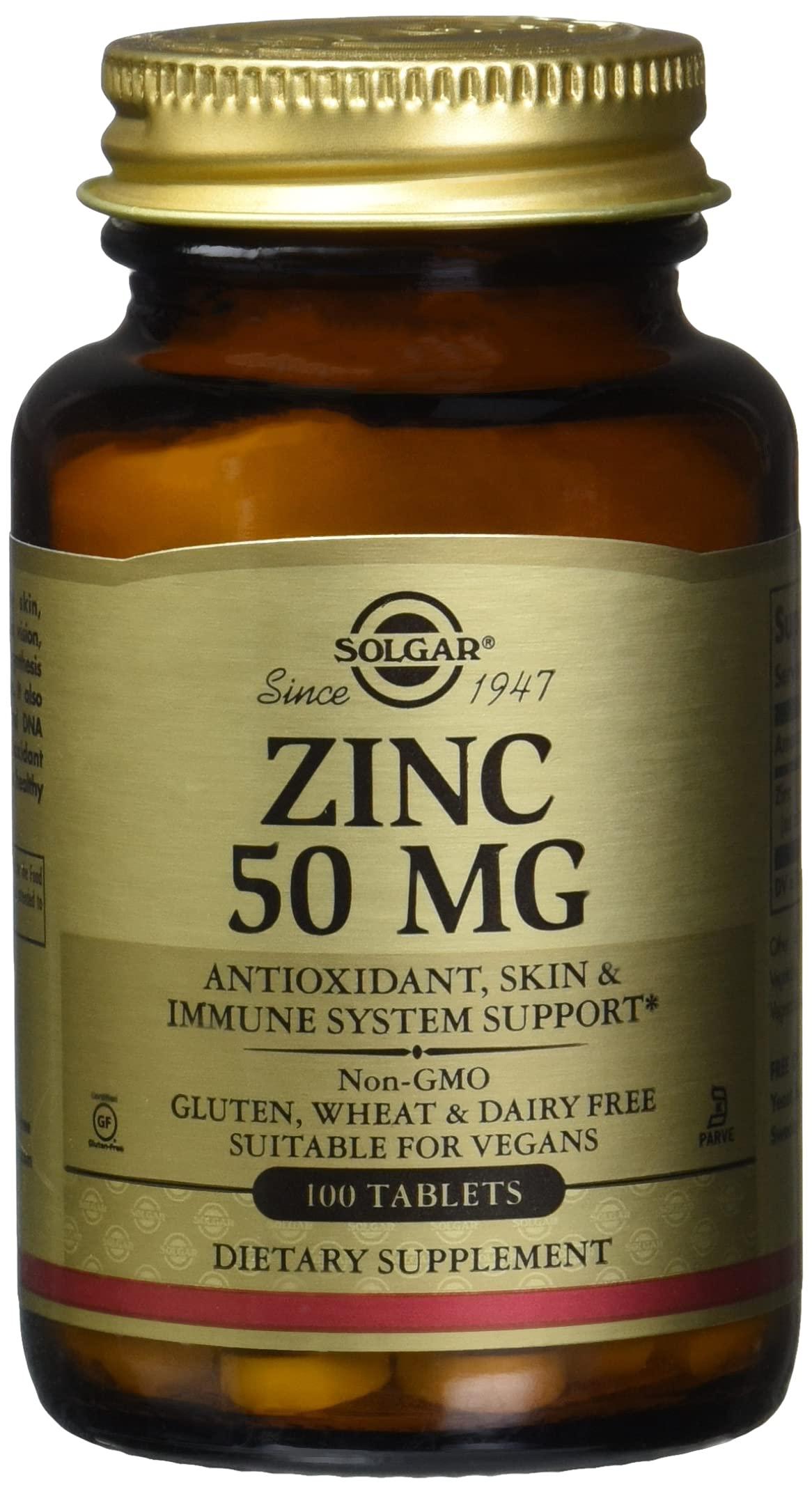 Solgar Solgar Zinc 50 Mg, 100 Tablets - Zinc for Healthy Skin, Immune System and Antioxidant Support- 100 Servings, 100 Count (Pack of 12)