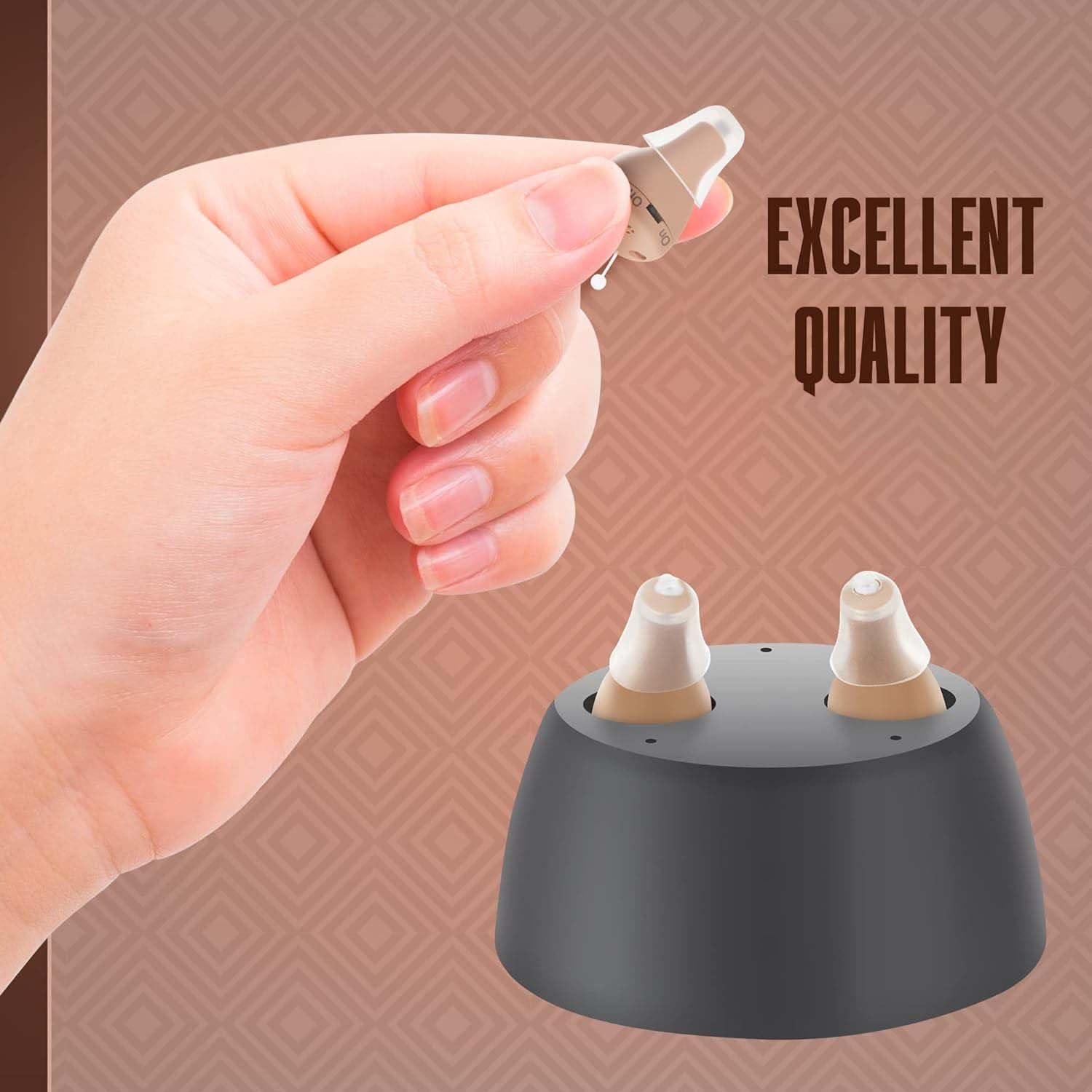 MEDca Rechargeable Hearing Amplifier to Aid and Assist Hearing, Completely-in-Canal (CIC) Nearly Invisible Mini Personal Sound Device w/Noise Cancellation & Feedback Reduction for Adults Seniors & Elderly