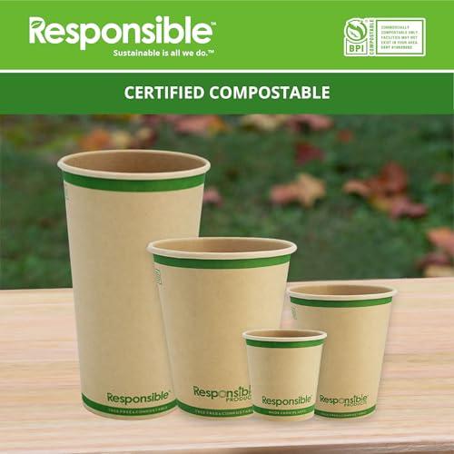 Responsible Products Responsible Products 10 oz Paper Hot Cups, Tree-Less Compostable Paper Coffee Cups, Extra Strength, Tree-Free and Made Without PFAS, Natural Brown (1000 Count)