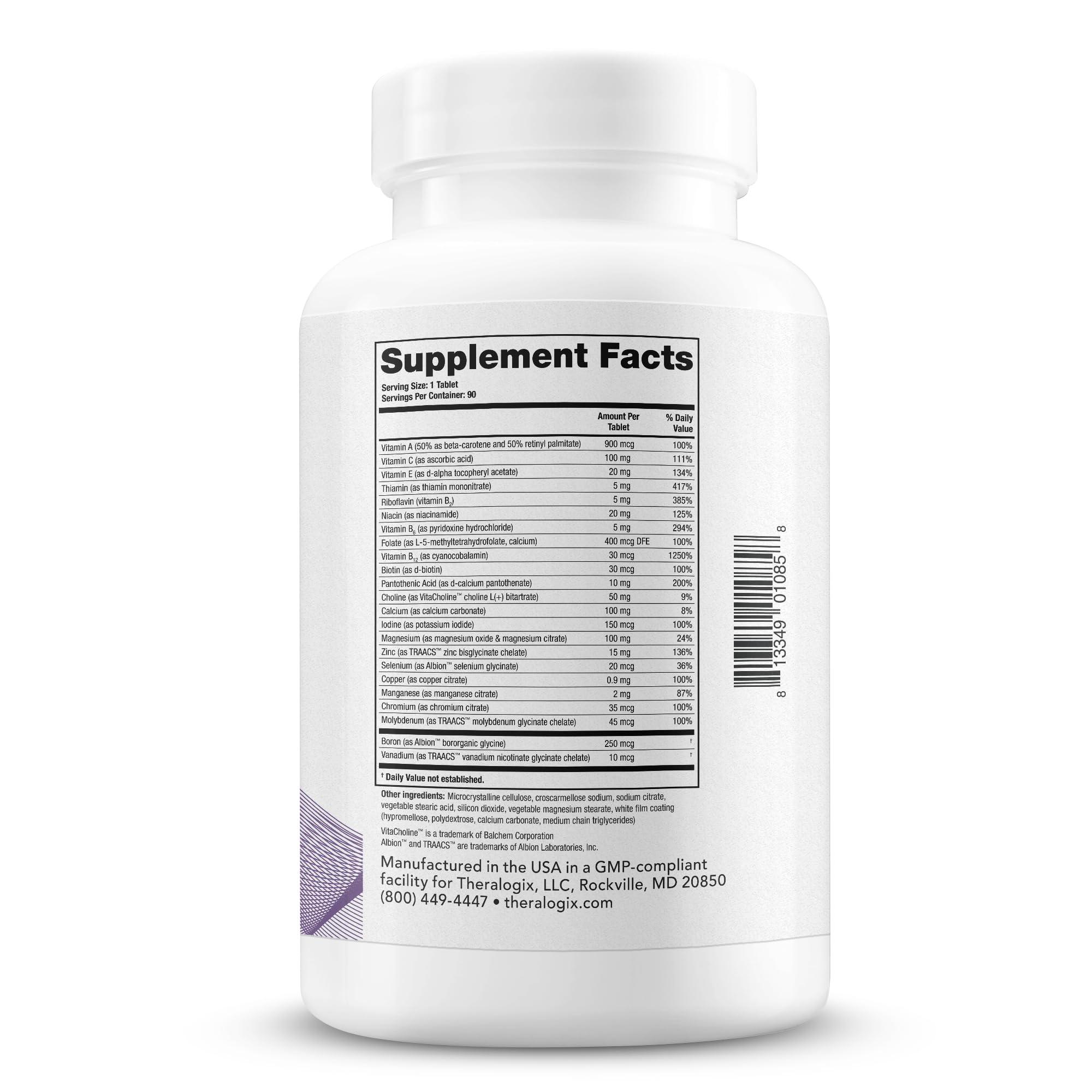 Theralogix Theralogix Companion Multivitamin & Mineral Supplement - 90-Day Supply - Supplement for Women & Men Without Iron, Vitamin D, or Vitamin K - B Vitamins, Zinc & Magnesium - NSF Certified - 90 Tablets