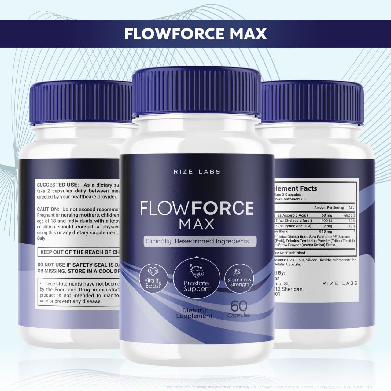 rize labs rize labs (5 Pack) FlowForce Max Pills, FlowForce Max All-Natural Dietary Supplement to Improve Strength, FlowForce Max Extra Strength Capsules to Promote Energy, Flow Force Reviews (300 Capsules)