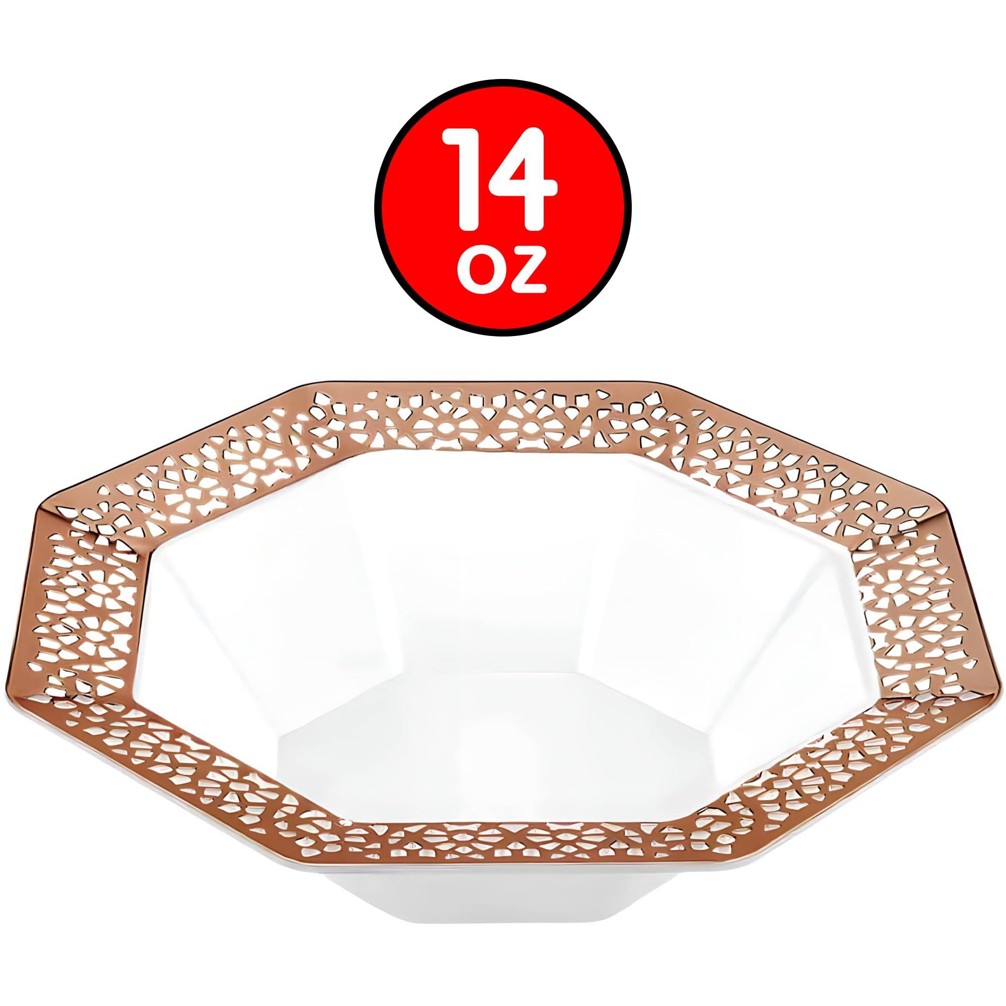 Lillian Collection Lillian Collection Lacetagon Rose Gold Premium Plastic Octagonal Soup Bowl - 14 oz. (Packs of 10) - Perfect for Parties, Weddings, and Events