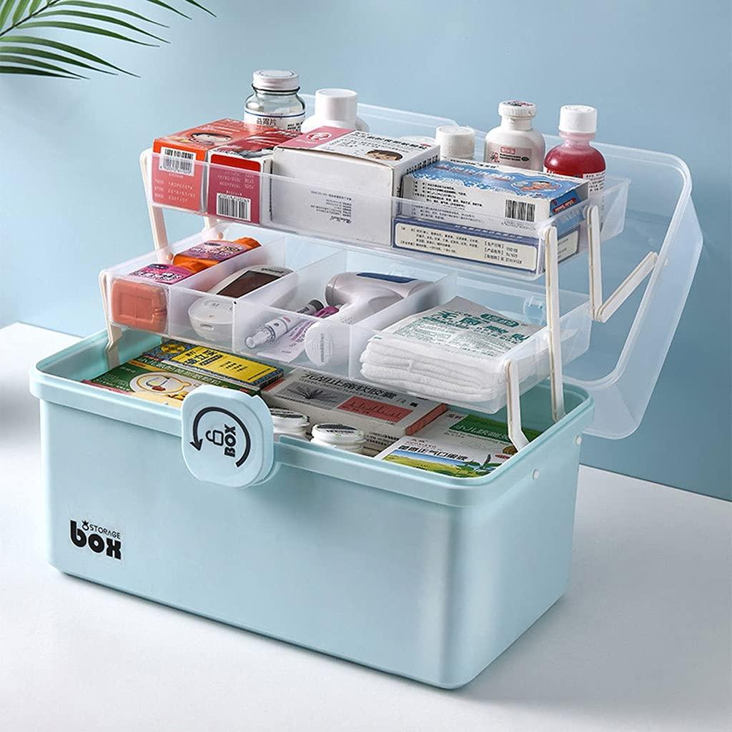 luckxuan First Aid Kit/Medicine Box First Aid Kit Plastic Medicine Box Household Large-capacity Multi-layer Storage Box Portable First-aid Medicine Storage Box Family First Aid Box ( Color : Bigblue Mug , Size