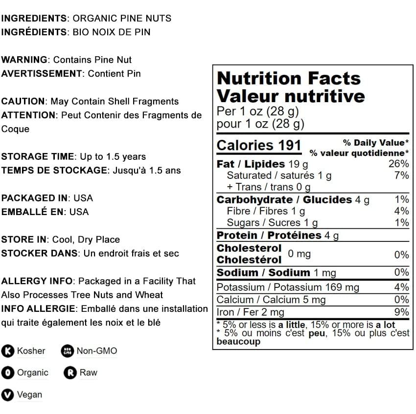 Food to Live Food to Live Organic Pine Nuts, 2 Pounds Non-GMO, Whole Raw Pignolias, Unsalted, No Shell, Vegan, Kosher, Bulk Snack. Rich in Vitamin E, Protein. Great for Pesto, Salads, Homemade Desserts