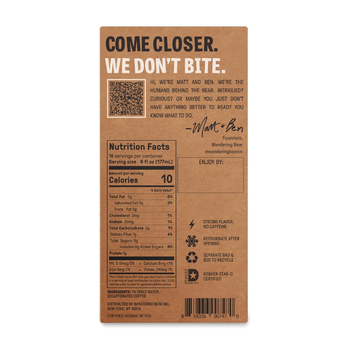 Wandering Bear Wandering Bear DECAF Cold Brew Coffee On Tap, 96 fl oz - Extra Strong, Smooth, Unsweetened, Shelf-Stable, and Ready to Drink Iced Coffee, Cold Brewed Coffee, Cold Coffee