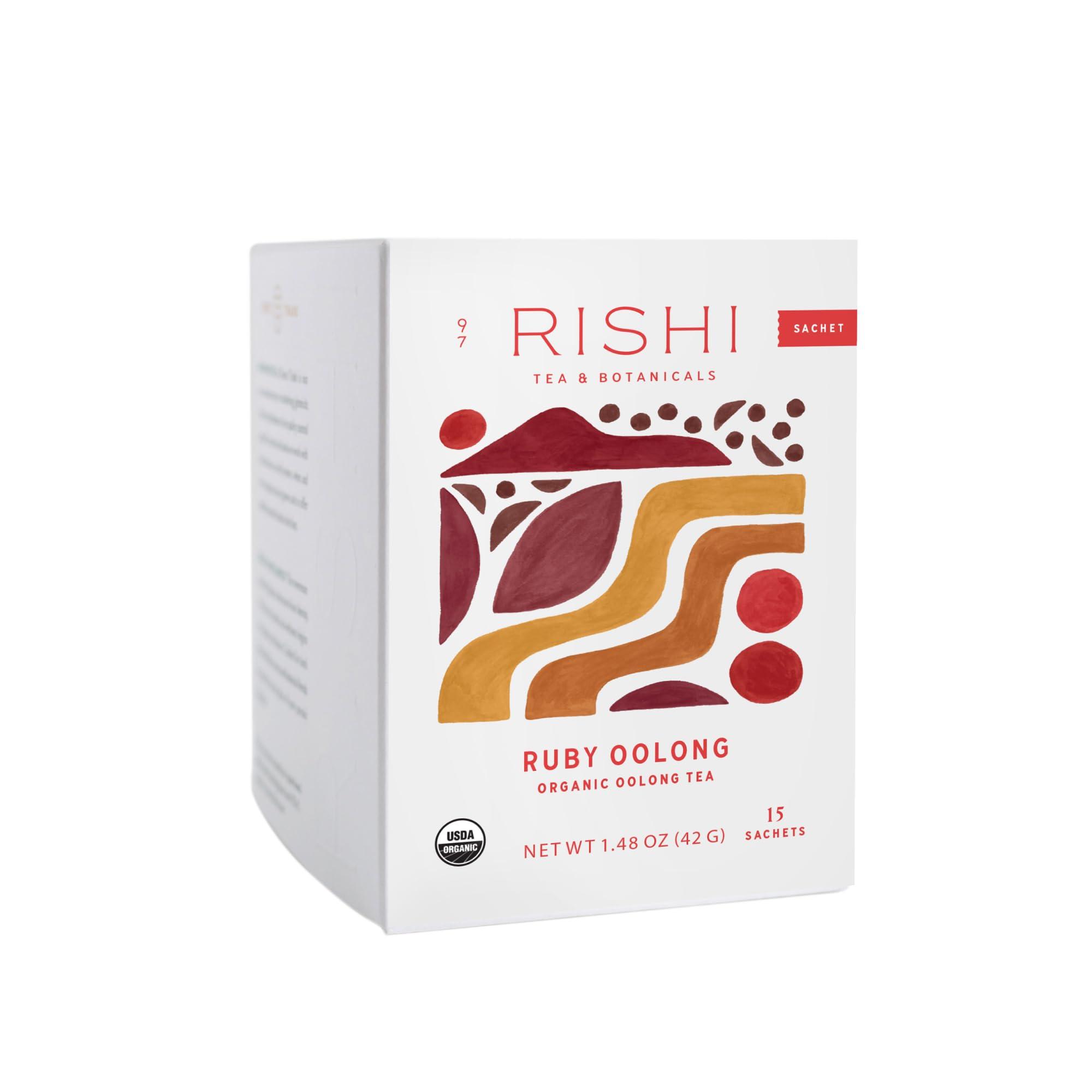 Rishi Tea Rishi Tea Ruby Oolong Tea - Organic Sachet Bags, Caffeinated Slow Baked Ball Rolled Oolong, Enjoy Hot or Iced - 15 Count (Pack of 1)
