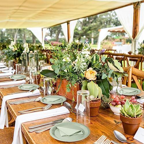 Purhapfre Sage Paper Plates Sage Green Paper Plates and Napkins Party Supplies Sage Green Disposable Plates for Bridal Shower,Baby Shower, Birthday,Serves 50
