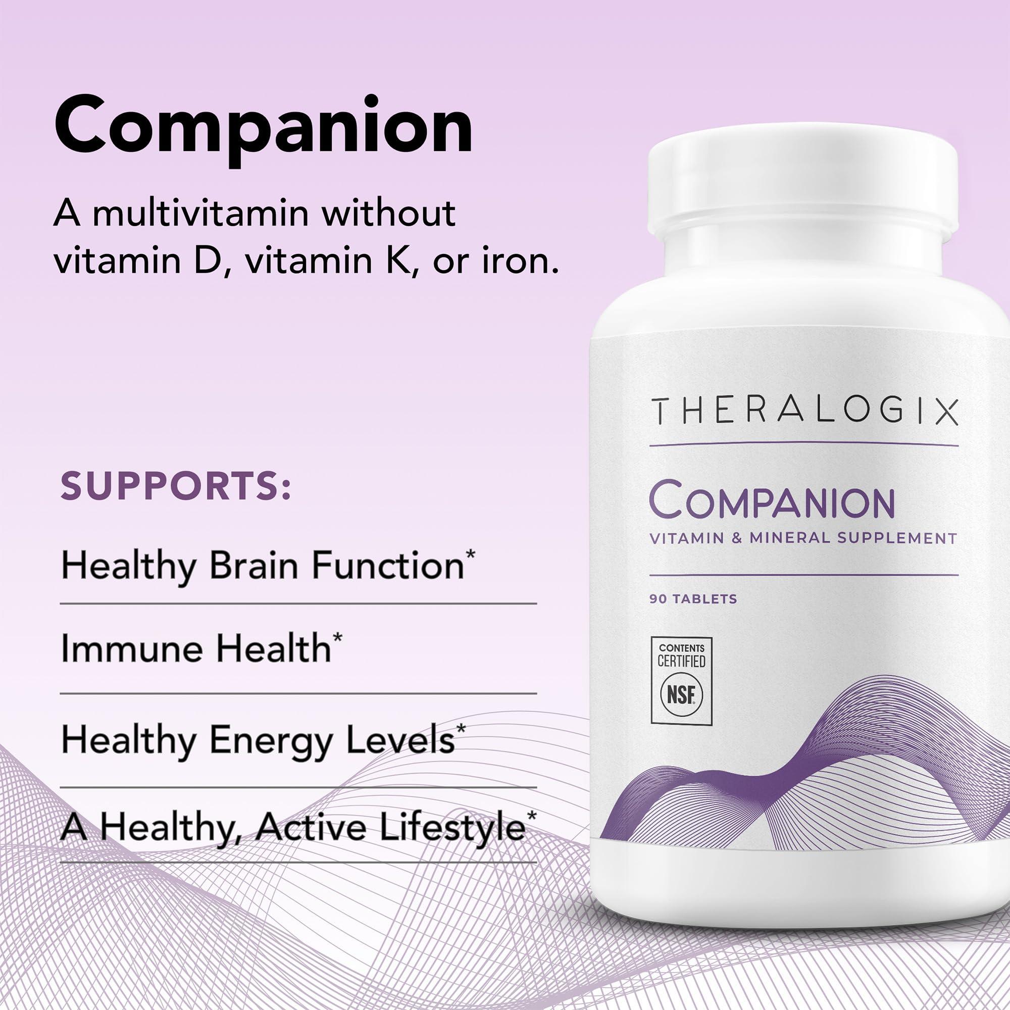 Theralogix Theralogix Companion Multivitamin & Mineral Supplement - 90-Day Supply - Supplement for Women & Men Without Iron, Vitamin D, or Vitamin K - B Vitamins, Zinc & Magnesium - NSF Certified - 90 Tablets