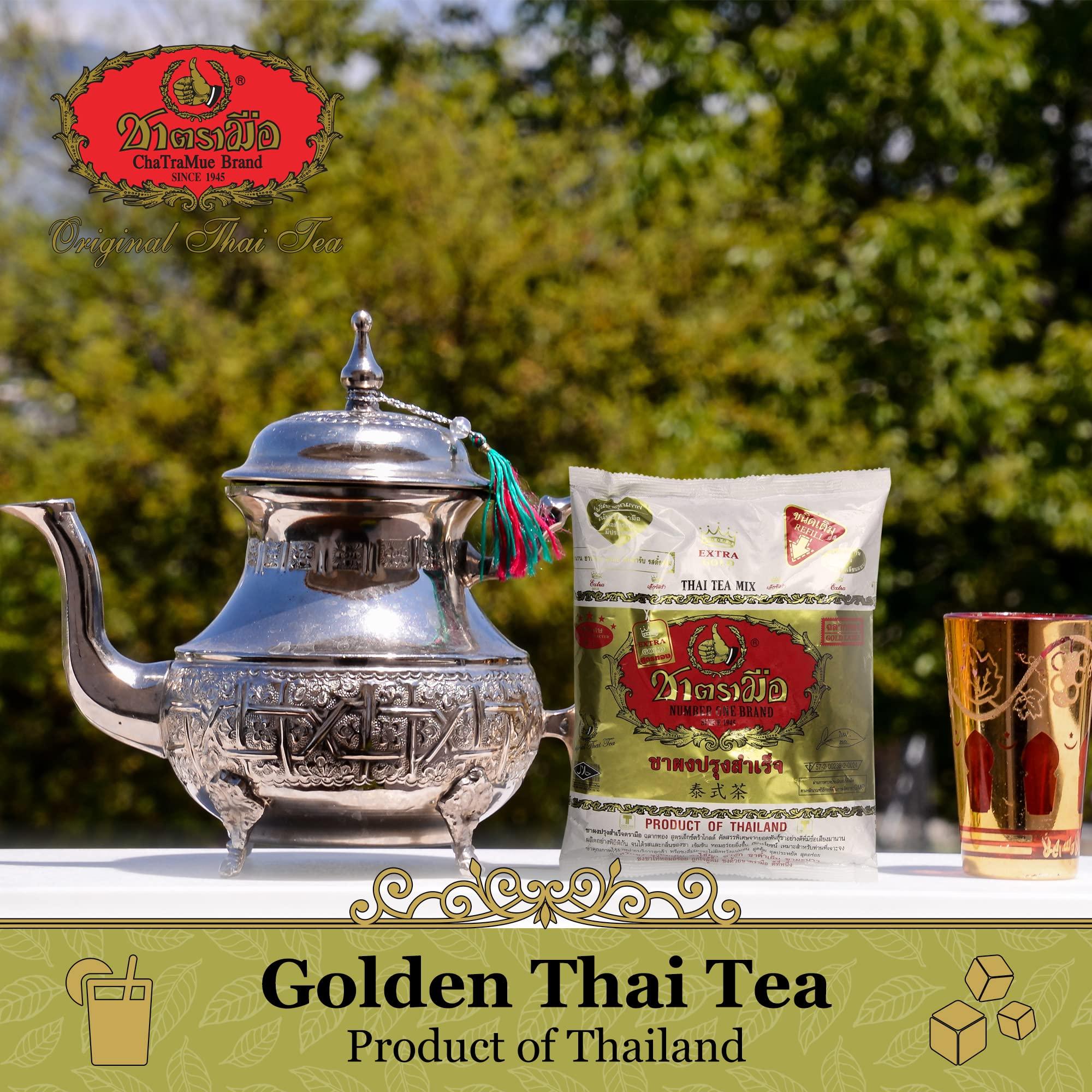 CHA TRA MUE BRAND NUMBER ONE BRAND SINCE 1945 Number One Extra Gold Premium Thai Tea Mix Fine Loose Leaves for Iced Tea, Milk Tea or Boba Tea, Traditional Brand from Thailand with Stronger, Bolder Taste than Regular Thai Tea (14 oz Bag)