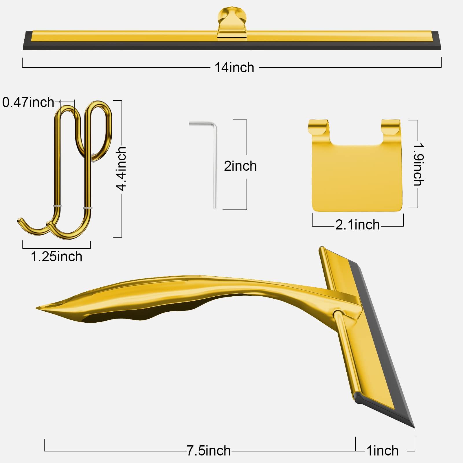 TOOVEM A FAMILY OF MANUFACTURERS TOOVEM 14 Inch Shower Squeegee for Glass Doors, Window, Bathroom, Car Windshield, Shower Cleaning Tools with S Hook, Square Sticky Hook (Gold)