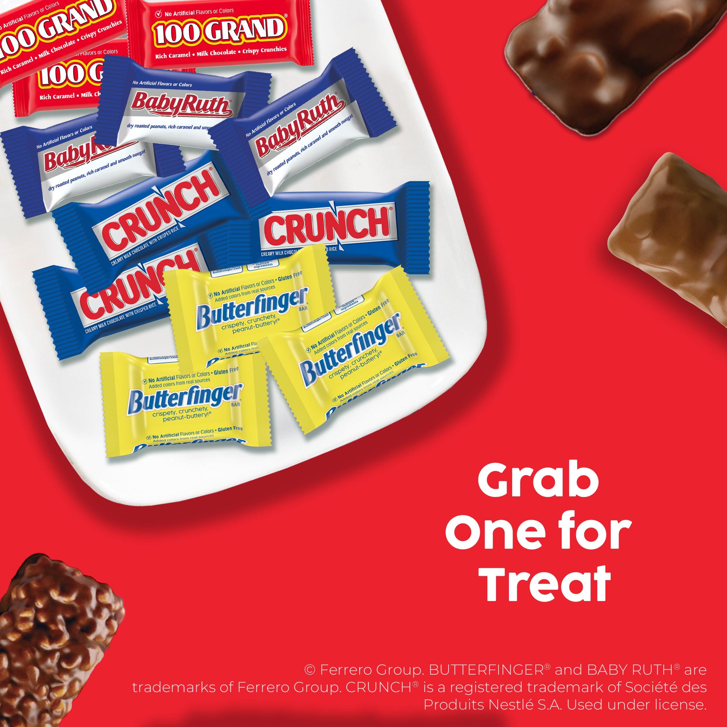 Butterfinger Butterfinger, CRUNCH, Baby Ruth and 100 Grand, Bulk 60 Pack, Assorted Fun Size Chocolate Candy Bars, Stocking Stuffers, 37.2 oz