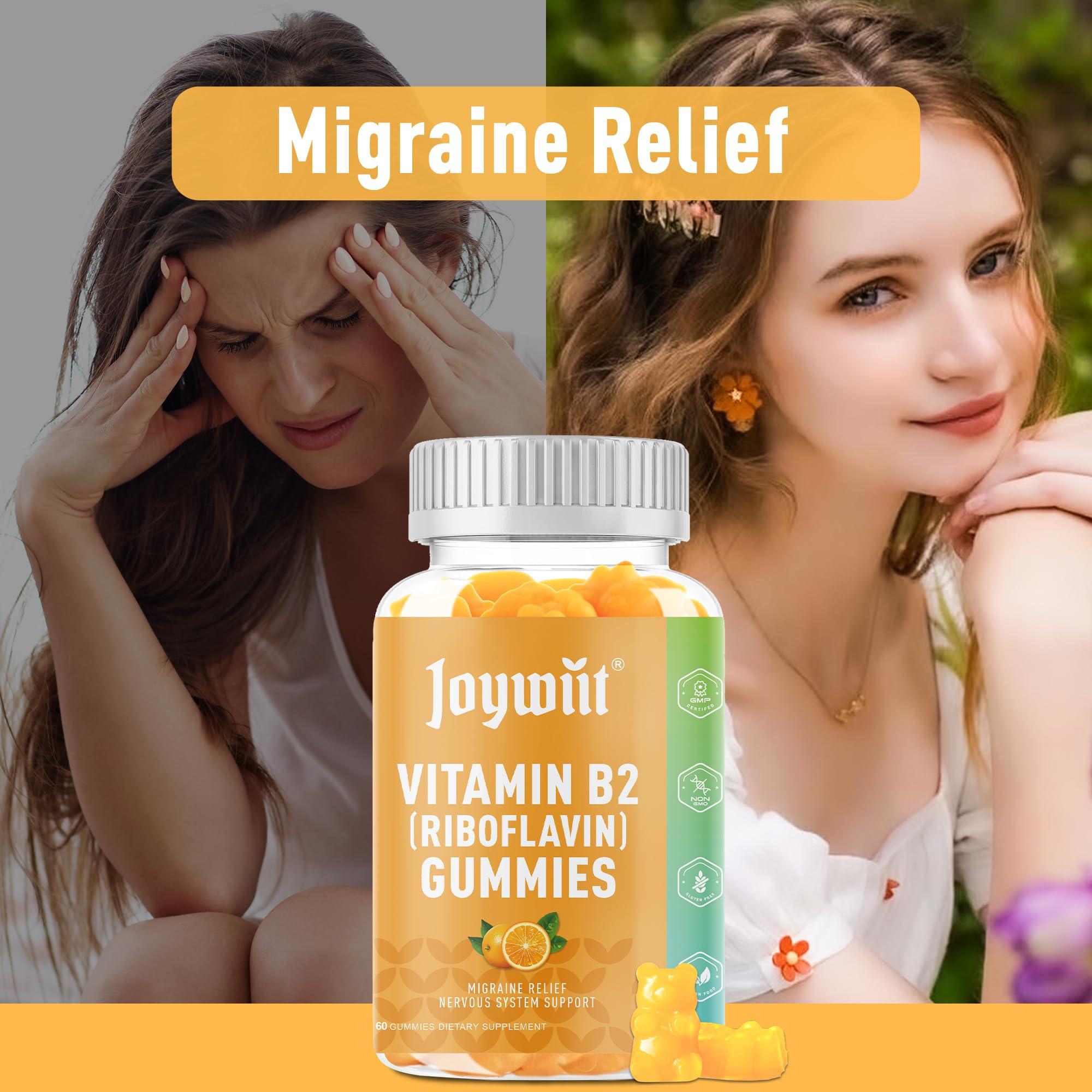 Joywiit Joywiit Vitamin B2 Gummies | Riboflavin 400mg | b2 Vitamin 400mg Chewable for Adults and Kids, Migraine Relief & Energy and Nervous System Support, Non GMO, Vegan - 120 Counts
