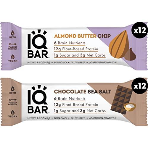 IQBAR IQBAR Brain and Body Keto Protein Bars - Chocolate Sea Salt and Almond Butter Chip - 12 Count Energy Bars - Low Carb Protein Bars - High Fiber Vegan Bars Low Sugar Meal Replacement Bars