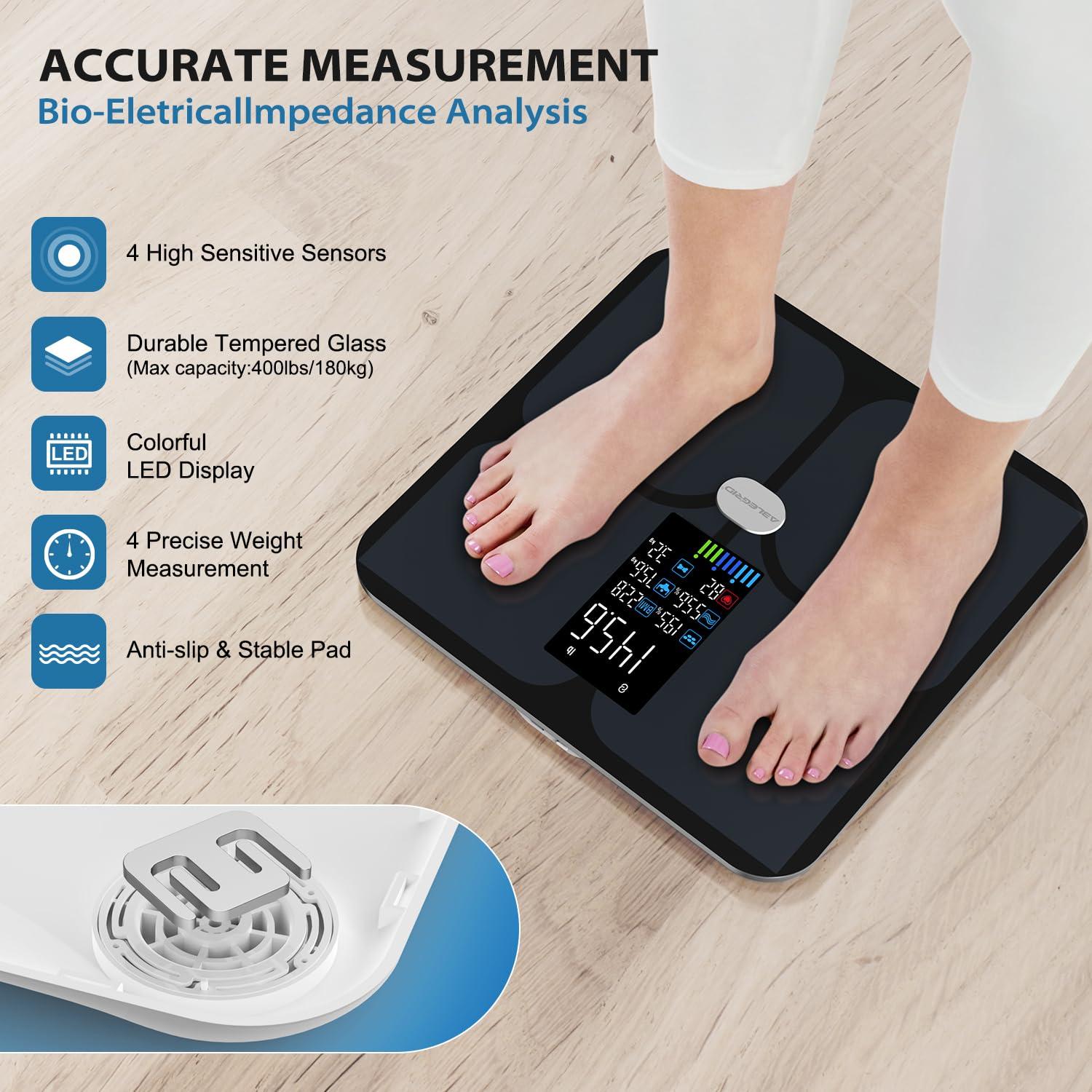 ABLEGRID ABLEGRID Body Fat Scale,Digital Smart Bathroom Scale for Body Weight, Large LCD Display Screen, 16 Body Composition Metrics BMI, Water Weigh, Heart Rate, Baby Mode, 400lb, Rechargeable