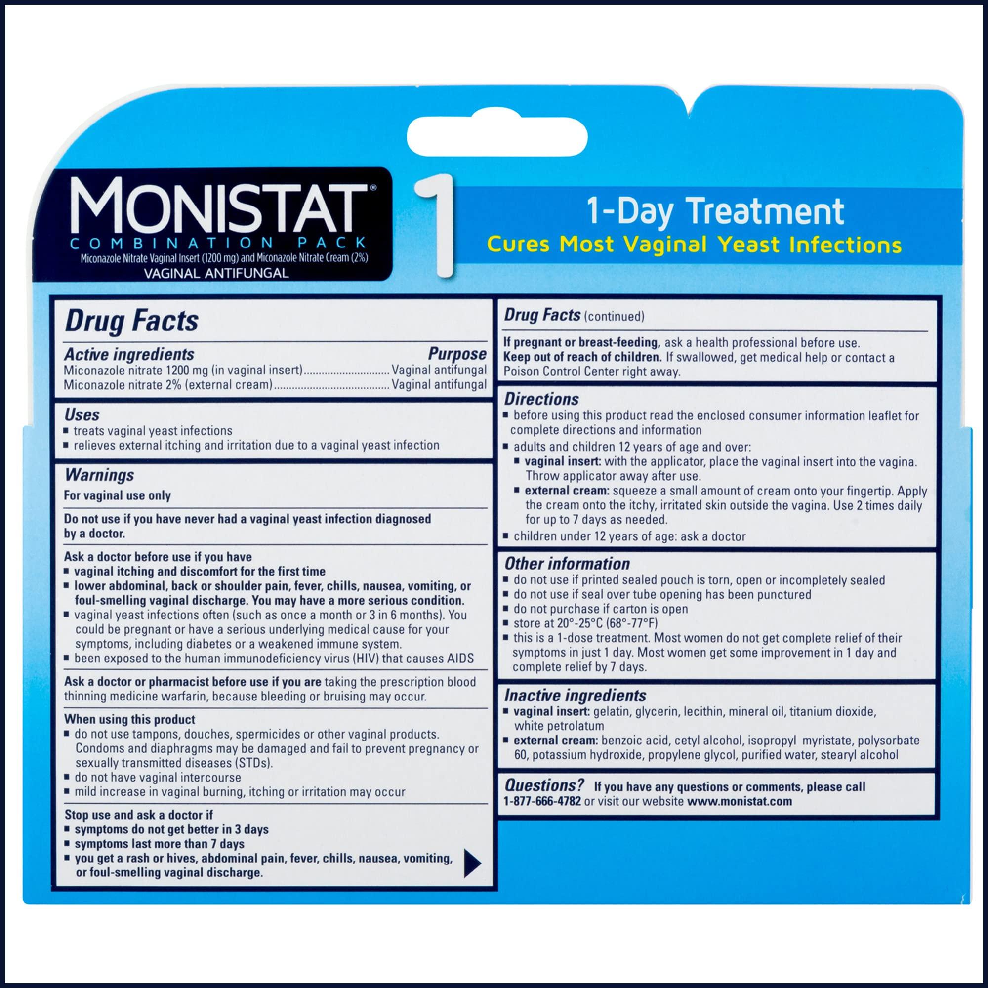 Monistat Monistat 1 Day Yeast Infection Treatment for Women, 1 Miconazole Ovule Insert & External Monistat Anti-Itch Cream Bundle + 10 fl oz Boric Acid Feminine Cleanser