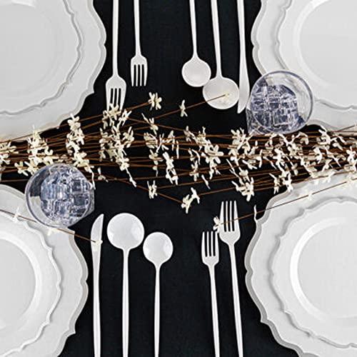 EcoQuality EcoQuality 10.5\" inch Round White Plastic Plates with Silver Rim Modern Design - Heavy Duty Large Disposable Charger Dinner Plate Weddings, Tableware, China Like Party Plates (50 PACK)