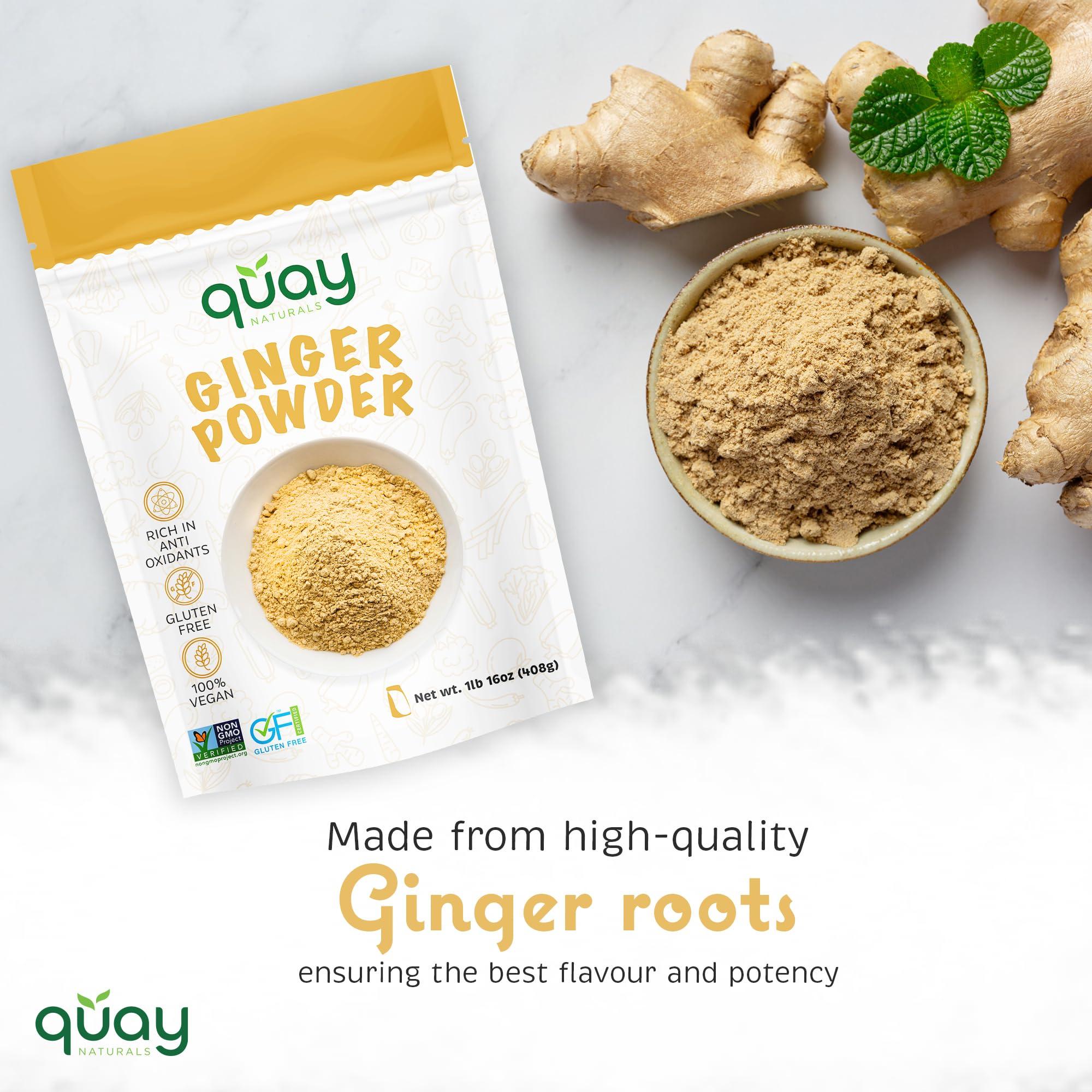Quay Naturals Ground Ginger Powder (1 lb) for Cooking, Baking, Tea, Energy Drinks & Beverages - Highly Aromatic - Fine Loose Powder - Powdered Ginger - No Preservatives, Colors & Additives - Non GMO