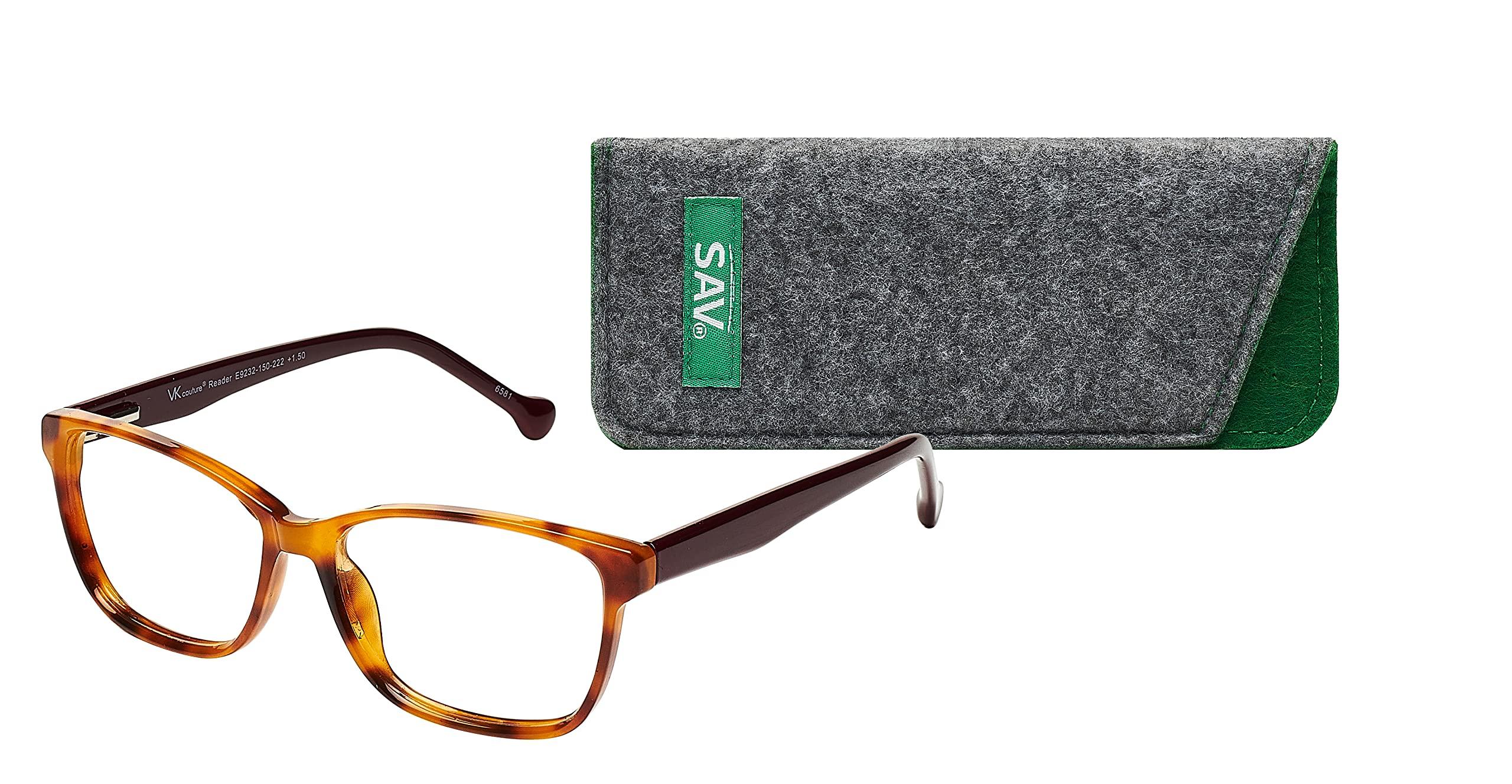 VK Couture VK Couture Women\'s Mia Fashion Readers Rectangular Reading Glasses, Maple Brown Demi, 138 mm + 2.5