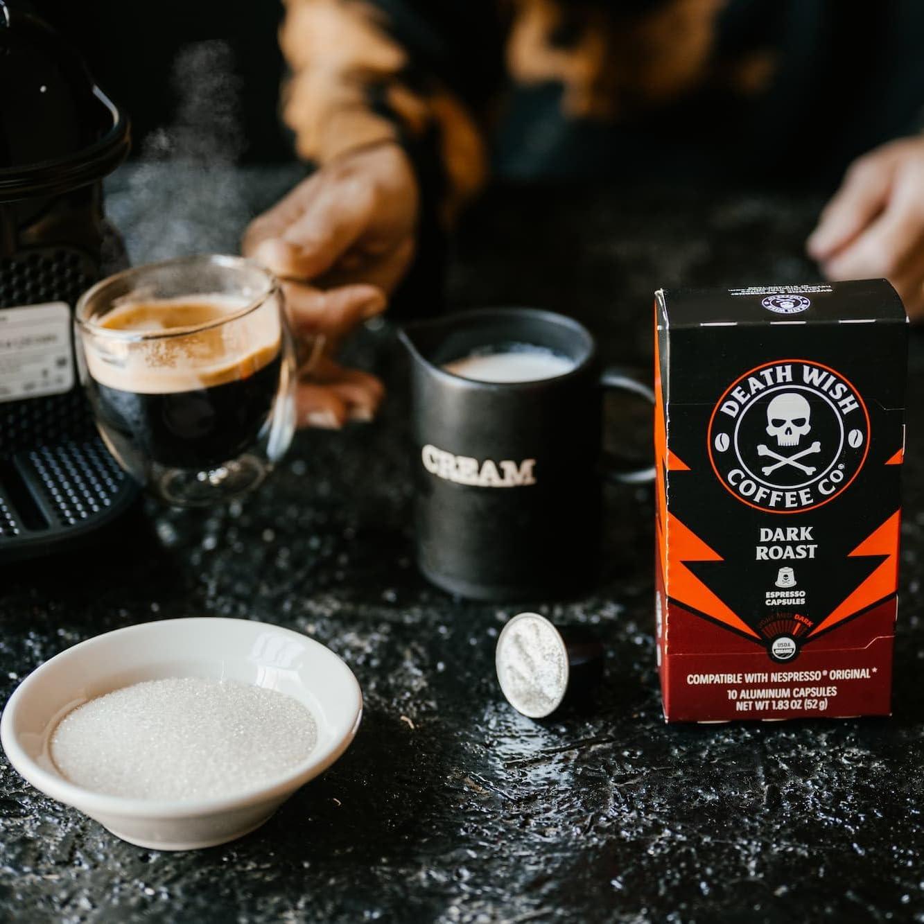 Death Wish Coffee Co. Death Wish Coffee, Capsules Compatible with Nespresso Original Machines, Dark Roast