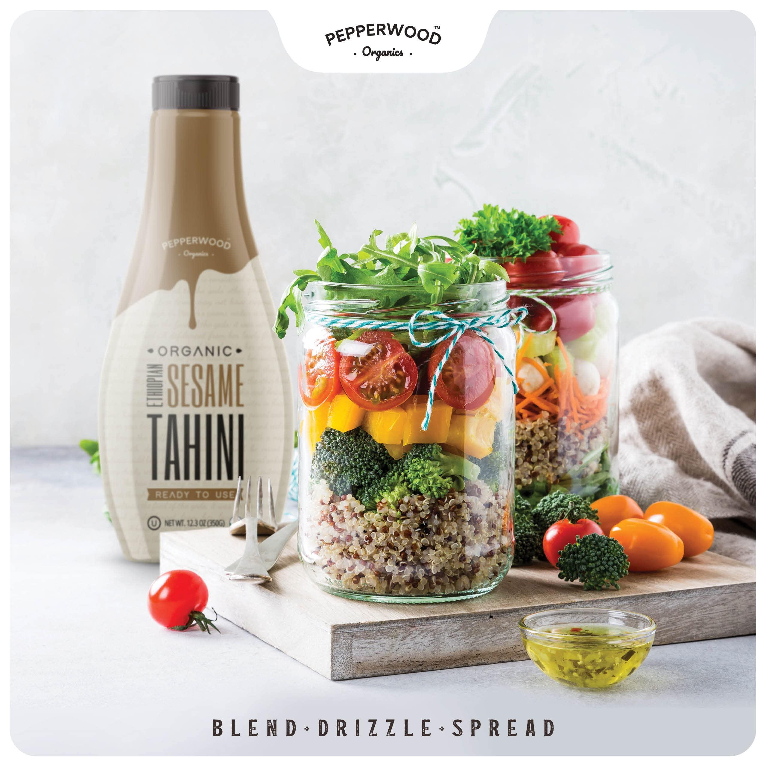 Pepperwood Organics Organic Ethiopian Sesame Tahini - Squeezable Creamy & Ready Tahini Paste 12.3 Ounce (2-Pack) - Hulled, Unsalted, Non-GMO, Gluten-Free, Peanut-Free, by Pepperwood Organics