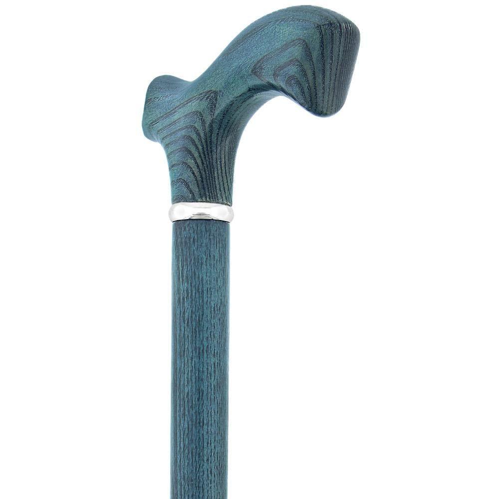Royal RC Canes Blue Denim Frtiz Handle Walking Cane with Ash Wood Shaft and Silver Collar