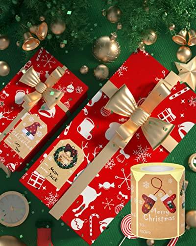 kakumfu Christmas Gift Tags Stickers 200 Pieces Christmas Name Tag Stickers Self Adhesive Kraft Paper Holiday Tags Christmas to from Stickers KAKUMFU Xmas Presents Label