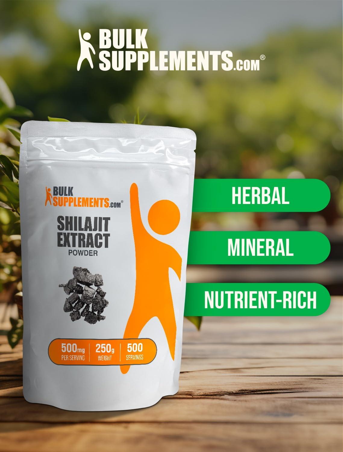 BulkSupplements BulkSupplements.com Shilajit Extract Powder - Fulvic Acid Supplement, Shilajit Supplement - Gluten Free, 500mg per Serving of Shilajit Powder, 250g (8.8 oz) (Pack of 1)