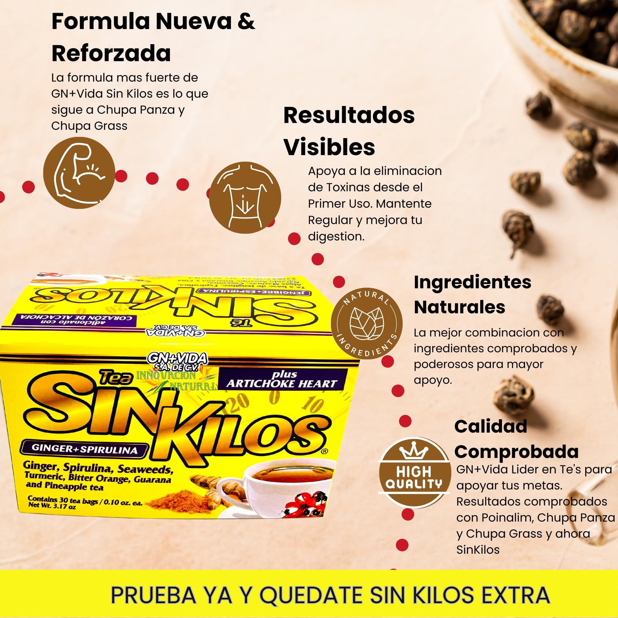 GN+Vida SinKilos Detox Tea GN+Vida Powerful Cleansing Tea with Ginger, Spirulina, Turmeric Orange and Pineapple Healthy Antioxidant Formula, Caffeine Free All Natural Digestive Te Panza y Grasa Herbal | 30 Ct