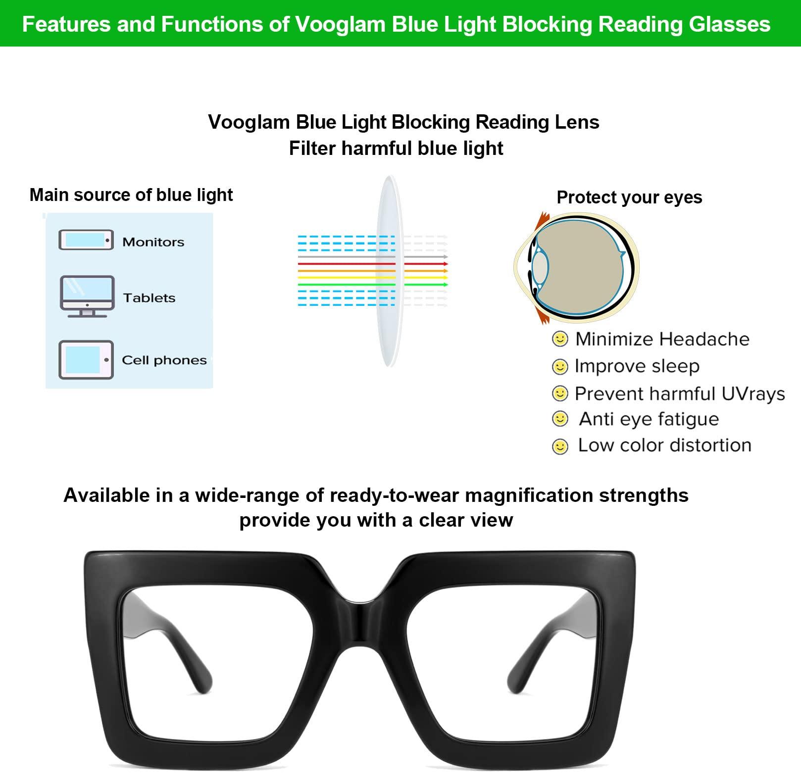 VOOGLAM VOOGLAM Oversize Square Reading Glasses For Women Men Anti Blue Light UV Eyestrain Readers Eyewear Charisse VFPO306-02 3.0X Strength