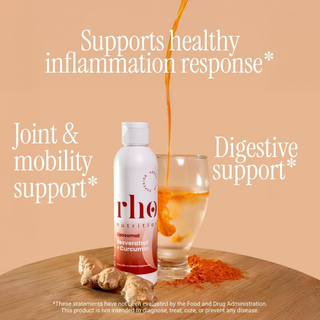 Rho Nutrition Rho Nutrition Liposomal Curcumin + Resveratrol (1 Pack) Ultra High Absorption Liquid Curcumin Supplement Promotes Joint Comfort, Mobility, Cellular Health and Overall Well-Being