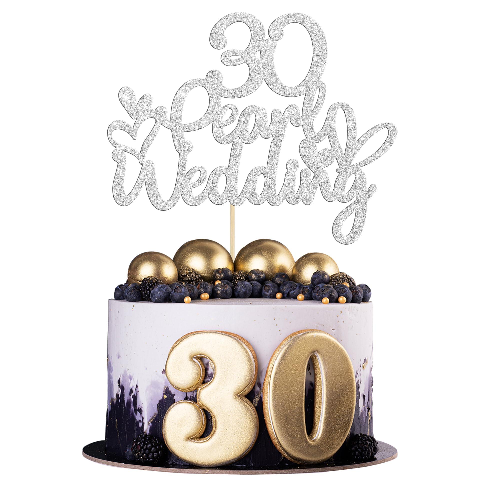 Gyufise Gyufise 1Pcs 30 Pearl Wedding Cake Topper Glitter 30 Pearl Years Cake Pick Decoration for Happy 30th Anniversary Wedding Party Cake Decorations Supplies