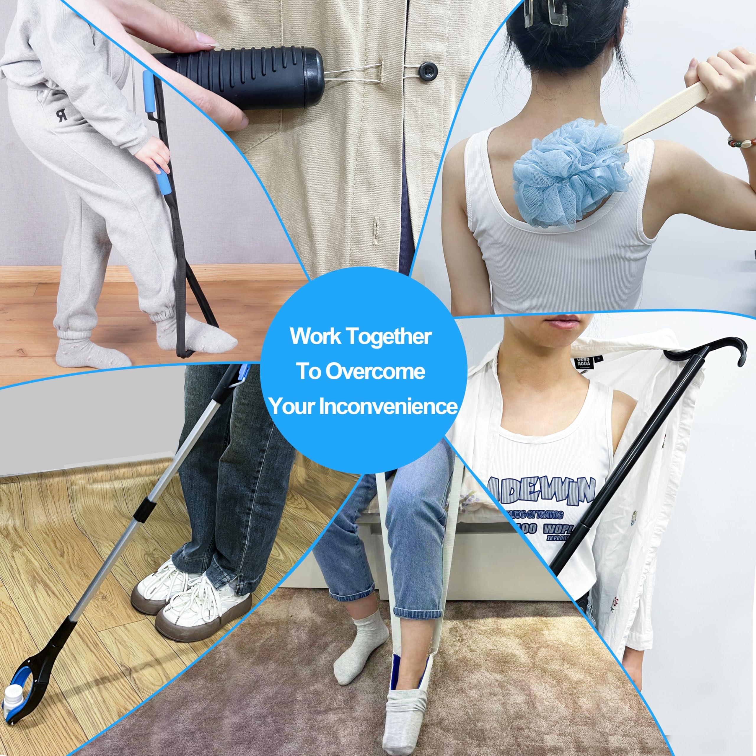 Homymusy 7 PC Hip Kit,Hip Replacement Kit After Surgery-Sock Aid,Leg Lifter,Shoe Horn,Grabber,Bath Loofah-Hip Kit for Seniors Total Hip Replacement Prime After Surgery Gifts