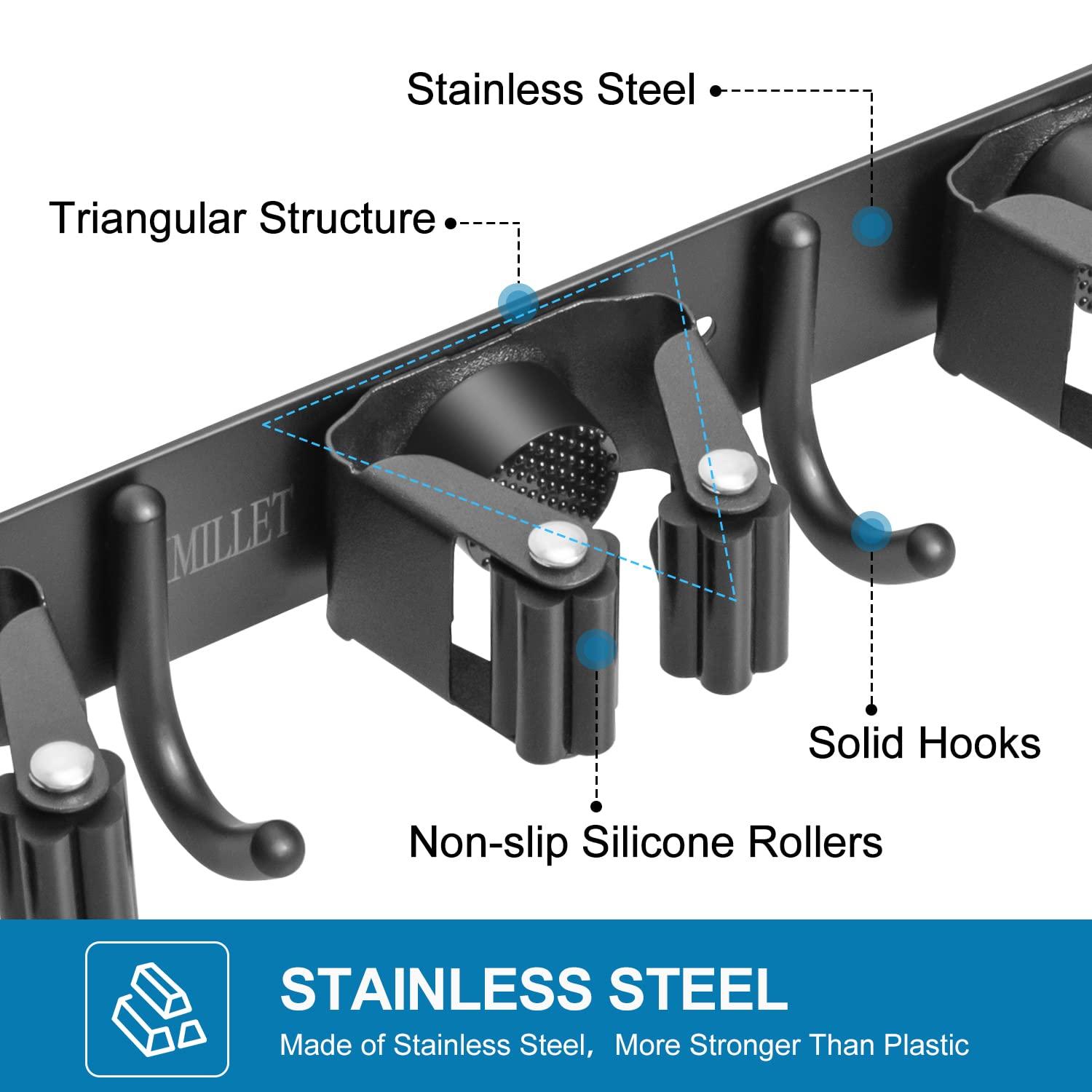 IMILLET IMILLET Plastic Mop and Broom Holder 2 Pack, Stainless Steel Broom Holder 1 Pack Black