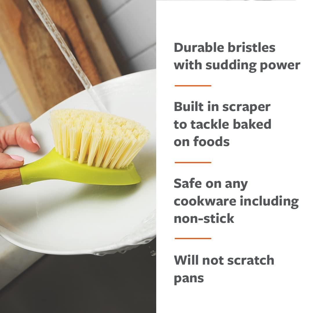 Full Circle Full Circle, White Bubble Up Bamboo Dish Brush, White & Be Good Kitchen Dish Brush with Bamboo Handle Long Handle Dish Scrubber with Tough Bristles, Green