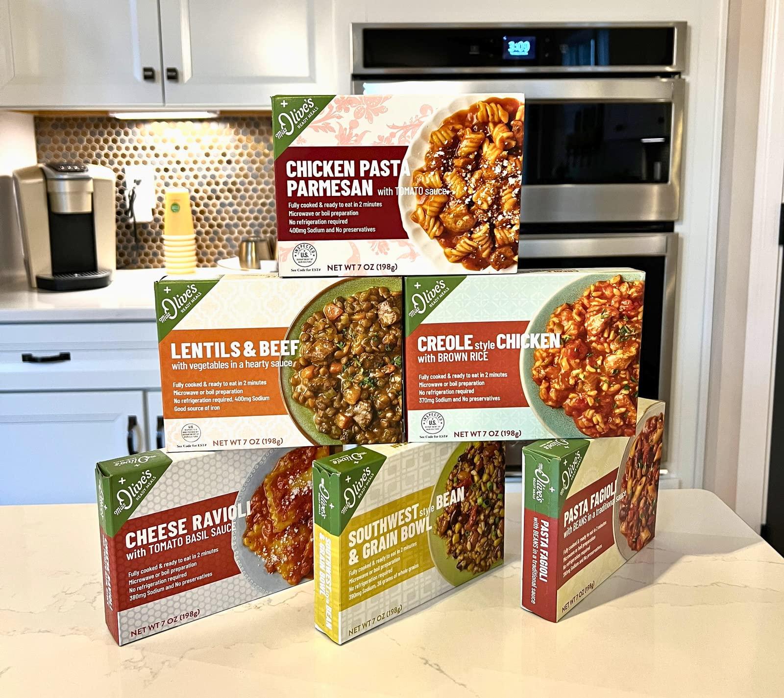 MISS OLIVE'S Miss Olive\'s Variety Pack Microwavable Ready to Eat Lower Sodium Ready Meals (Bundle of 6)-1 of each flavor