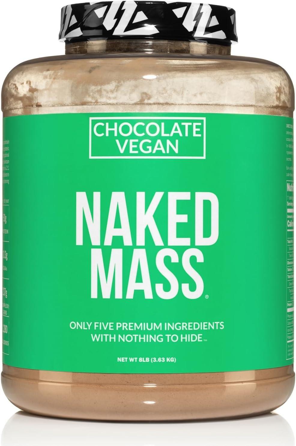 NAKED nutrition NAKED Mass - Chocolate Vegan Weight Gainer - 8Lb Bulk, GMO Free, Gluten Free, Soy Free & Dairy Free. No Artificial Ingredients - 1,280 Calories - 11 Servings