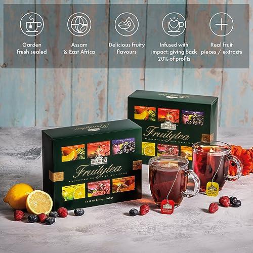 Ahmad Tea Ahmad Tea Black & Green Tea, Fruitytea Assorted Sampler Variety Gift Box, 60 Foil Teabags - Caffeinated & Sugar-Free