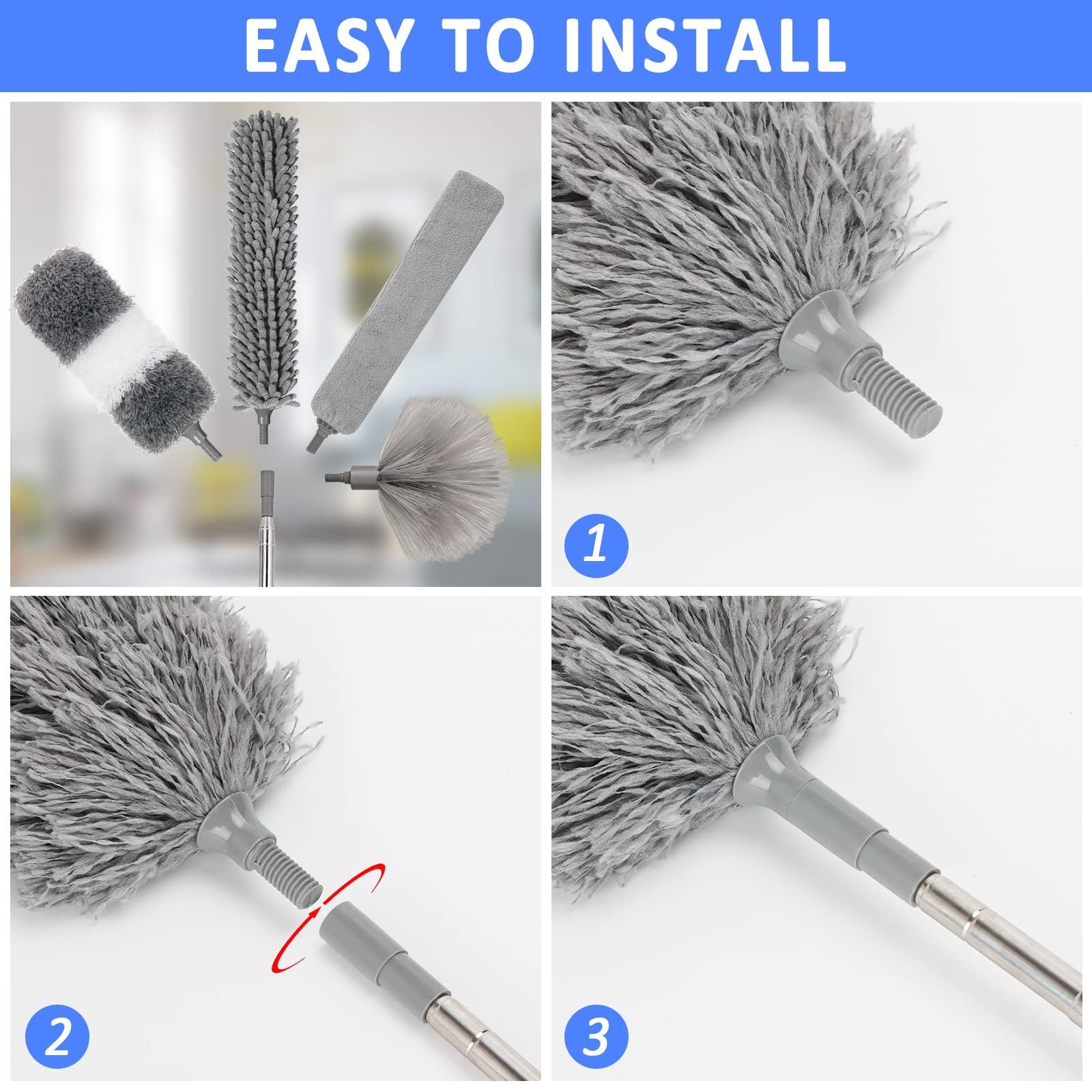 HLWDFLZ HLWDFLZ Microfiber Duster Kit 23pcs with 30 to 100 Inches Extension Pole and Extendable Window Squeegee, Washable and Bendable Feather Duster for Cleaning Ceiling Fans, High Ceilings, Cobwebs, Blinds