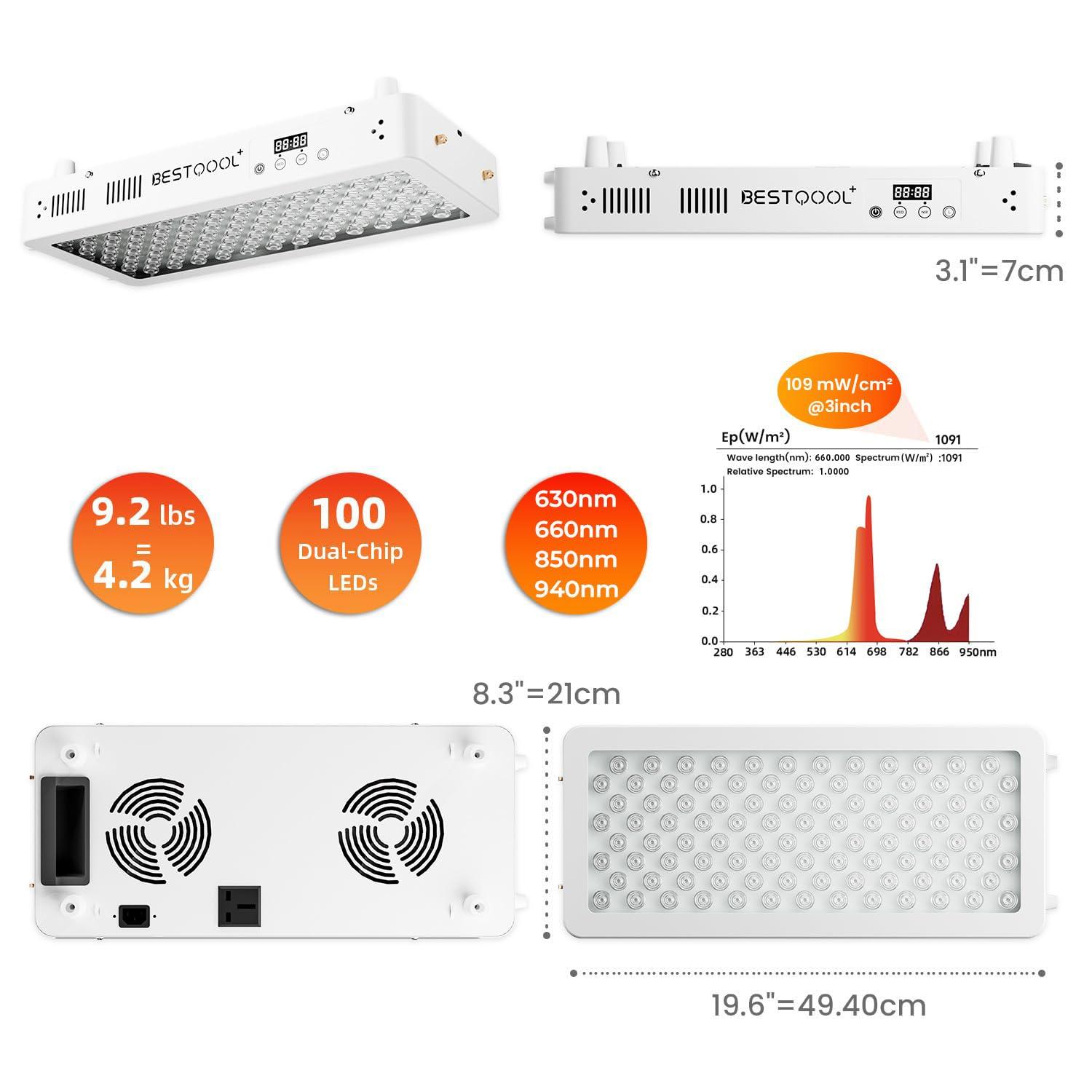 Bestqool Bestqool Red Light Therapy for face Body, 4 Wavelengths Near Infrared Light Therapy, 100 Elite Grade Dual Chip LEDs, High Power Red Light Panel for Pain, Muscle, Energy. 170W. Modular Design.