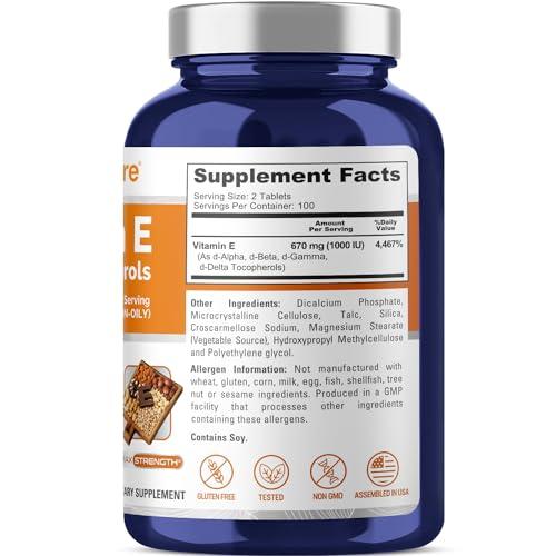 NusaPure NusaPure Vitamin E 1000 IU 200 Tablets (Non-GMO, Gluten-Free) - Mixed Tocopherols