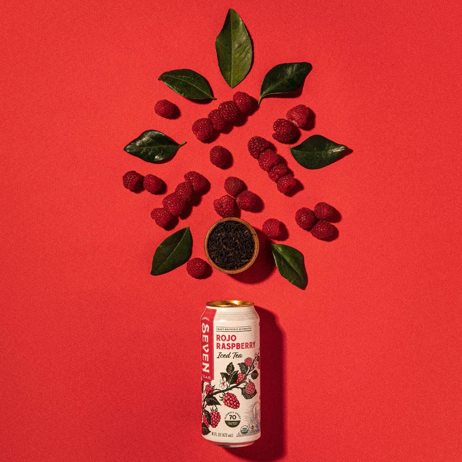 SevenTeas SevenTeas Rojo Raspberry Iced Tea, 16 OZ (Pack of 12 Cans), Lightly Sweetened Organic Iced Tea