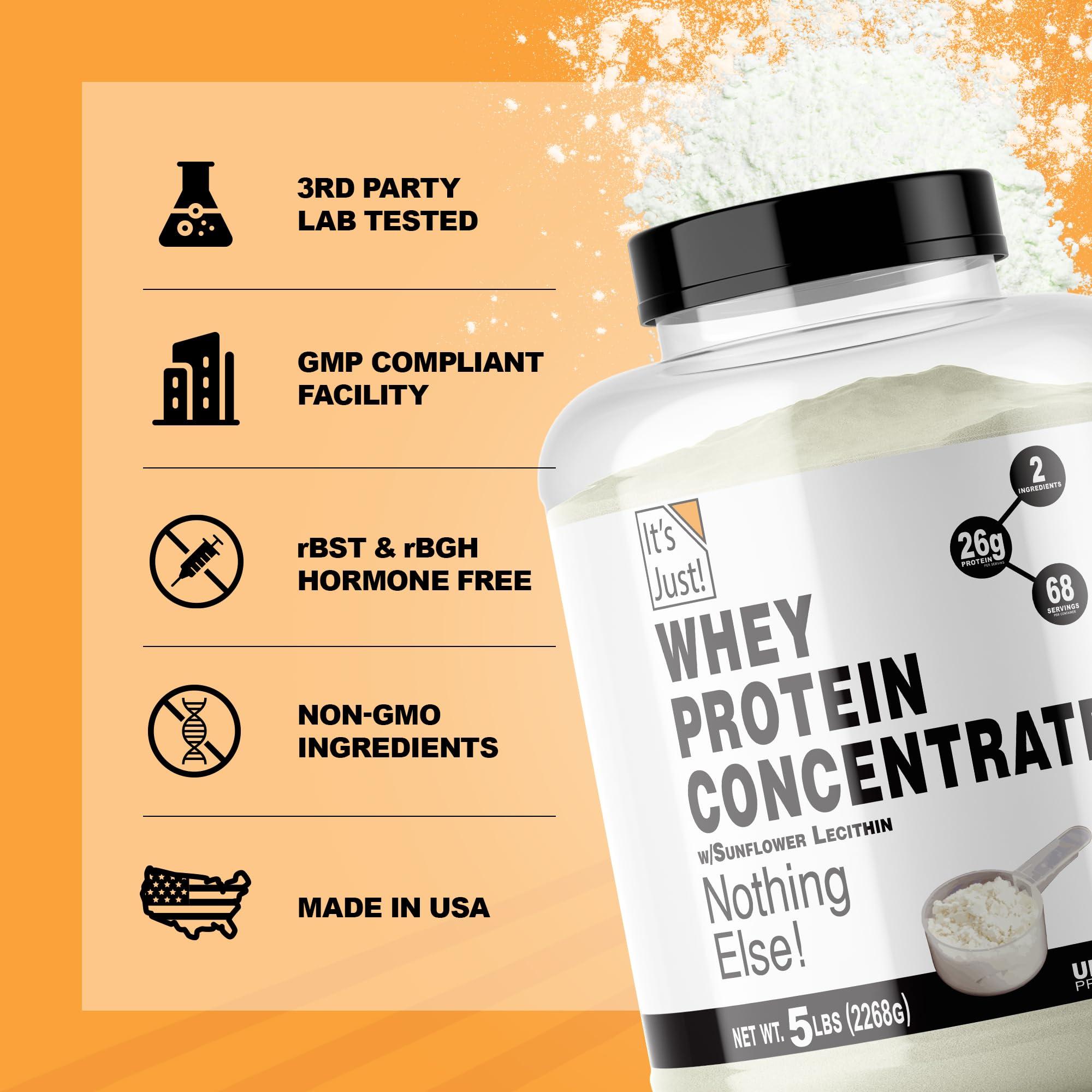 It\'s Just! It\'s Just! - 100% Whey Protein Concentrate, Made in USA, Premium WPC-80, No Added Flavors or Artificial Sweeteners (5 Pound, Unflavored)