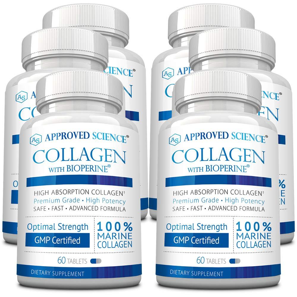 Approved Science Approved Science Collagen Pills - Absorbable Marine Collagen Types I and III - 360 Tablets - Healthy Hair, Skin, and Joints - Vitamin C, Sodium, and Bioperine for Fast Results - Non-GMO, Made in USA