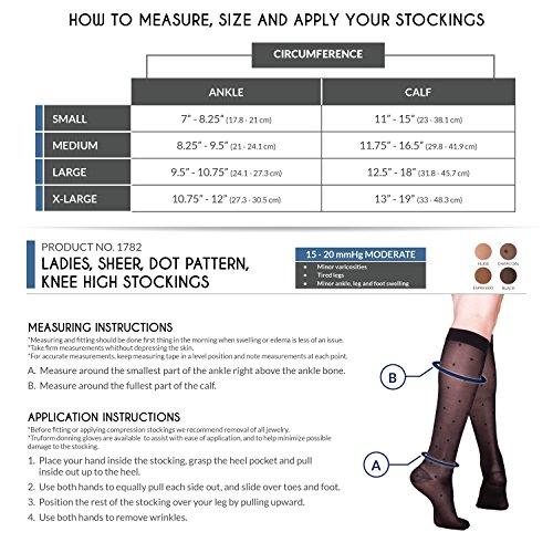 Truform Truform Sheer Compression Stockings, 15-20 mmHg, Women's Knee High Length, Dot Pattern, Charcoal, Large