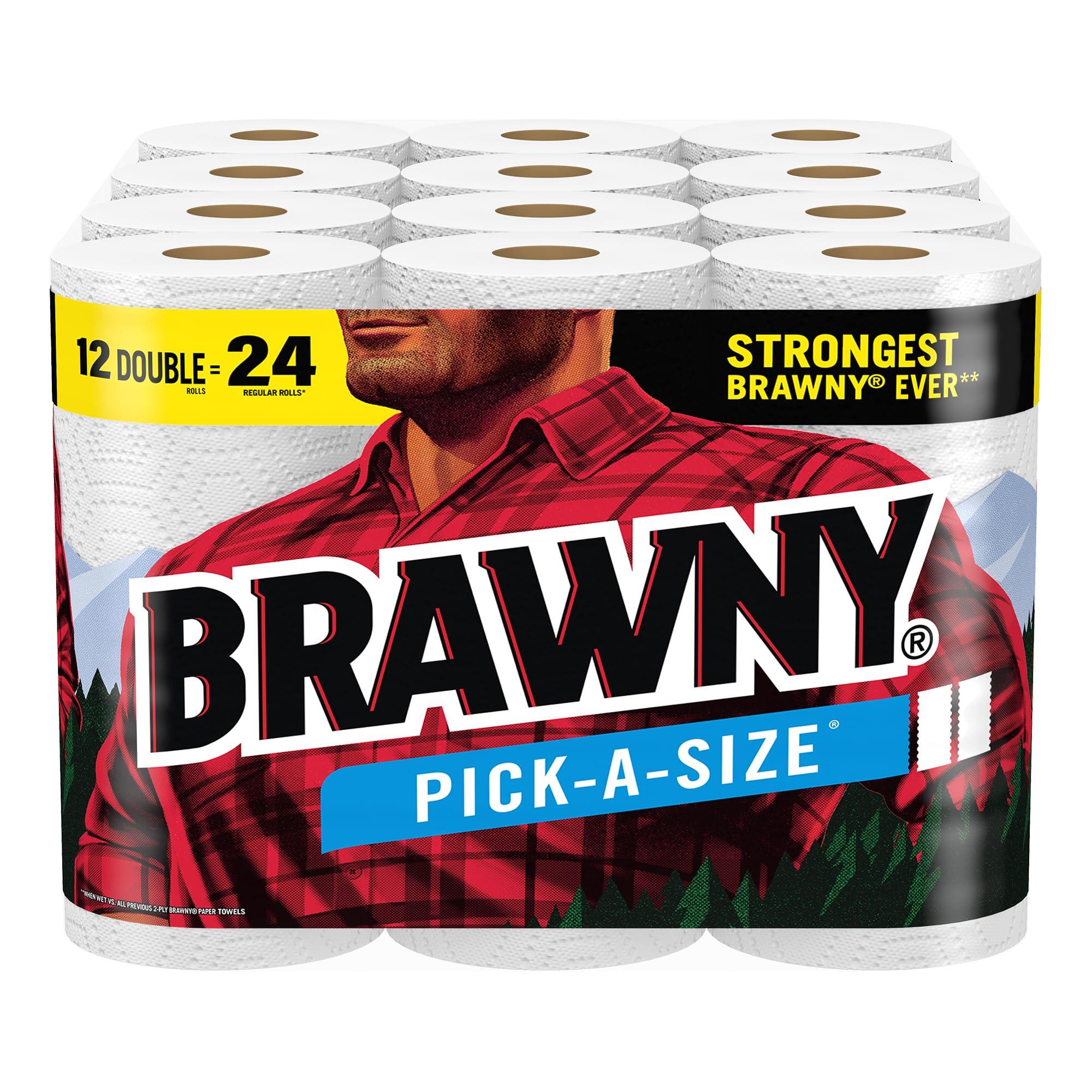 Brawny Brawny Pick-A-Size Paper Towels, 12 Double Rolls = 24 Regular Rolls, 2 Sheet Sizes (Half or Full), Strong Paper Towel For Everyday Use
